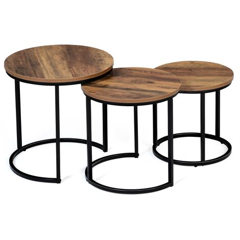 Lot de 3 tables basses gigognes HAWKINS rondes 30/40/45 effet vieilli design industriel - Multicolore