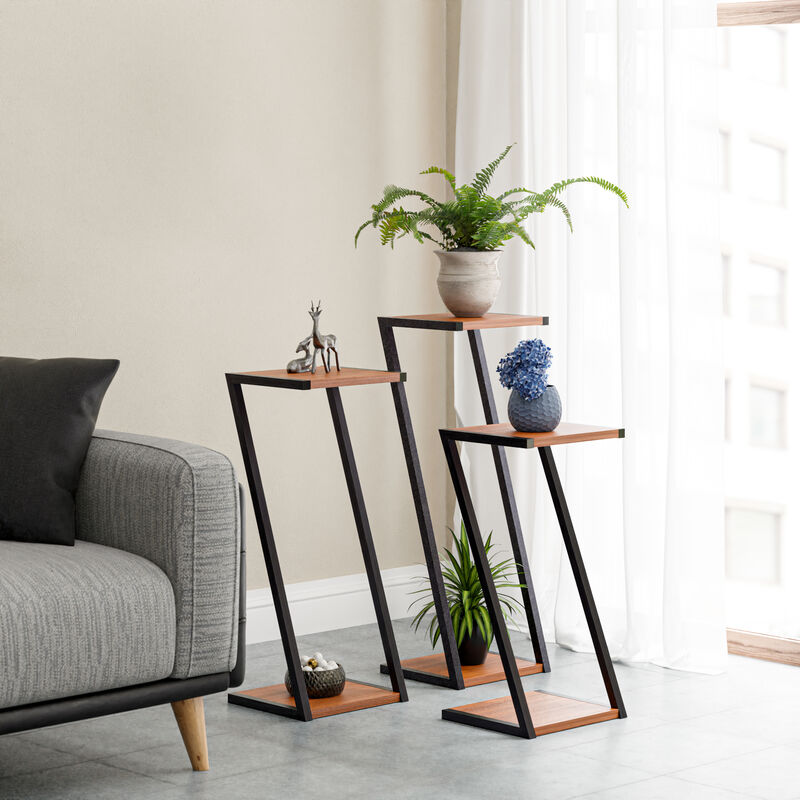 [en.casa] - Lot de 3 tables basses gigognes Hjartdal de tailles différentes panneau de particules acier effet bois noir