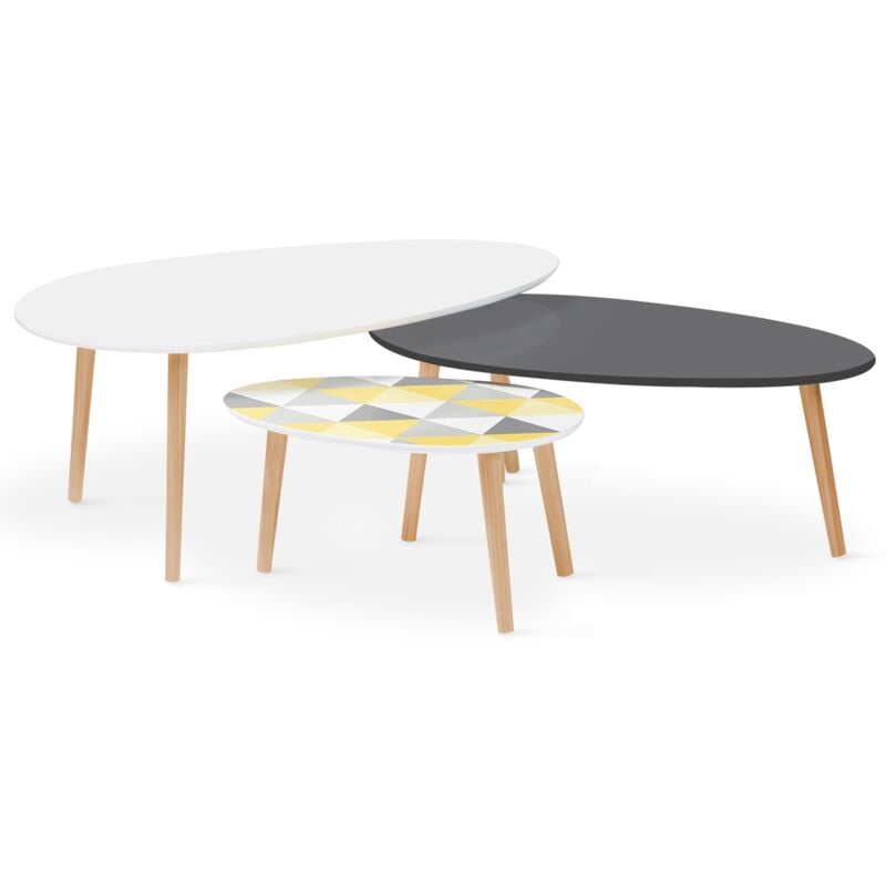 Idmarket - Lot de 3 tables basses gigognes gigi laquées blanc / gris / motifs graphiques