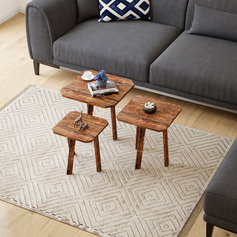 [en.casa] - Lot de 3 tables basses gigognes Masku bois de pin 40 - 50 x 30 x 30 cm bois foncé