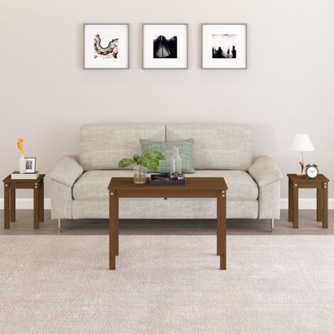 Lot de 3 Tables basses gigognes  Tables d'appoint Marron miel Bois de pin massif 63099
