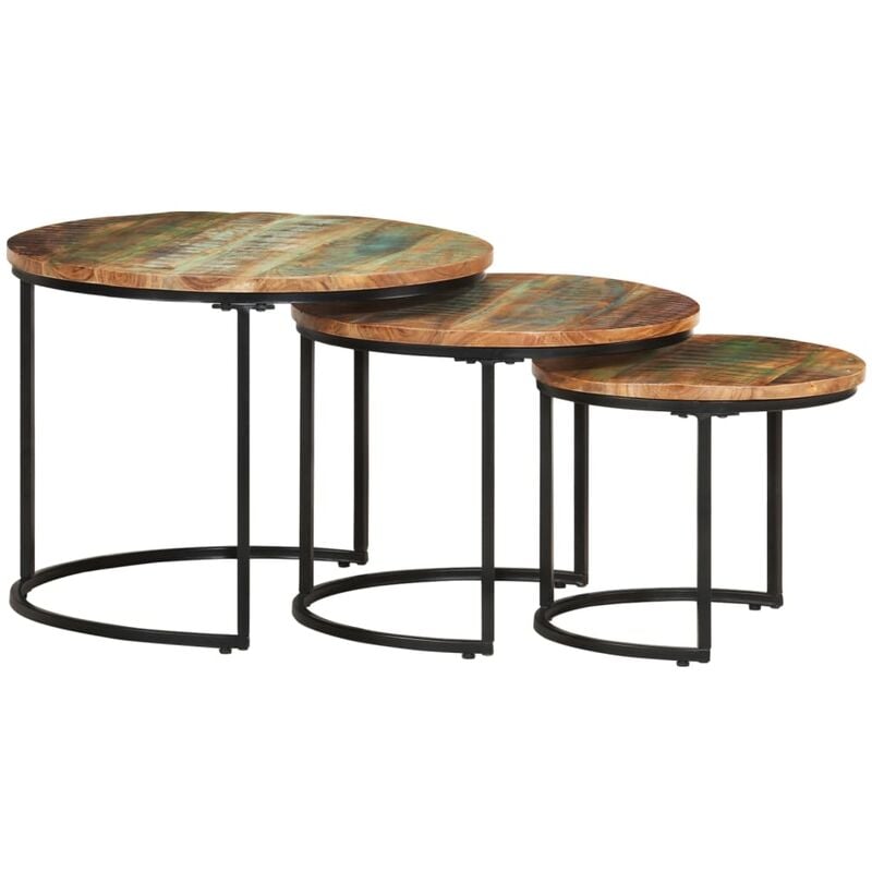 Bonnevie - Lot de 3 Tables basses gigognes - Tables de salon Tables Café Bois de récupération massif BV351480