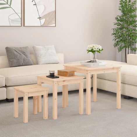 Lot de 3 Tables basses gigognes - Tables de salon Tables Café Bois de pin massif BV190788 - BonneVie