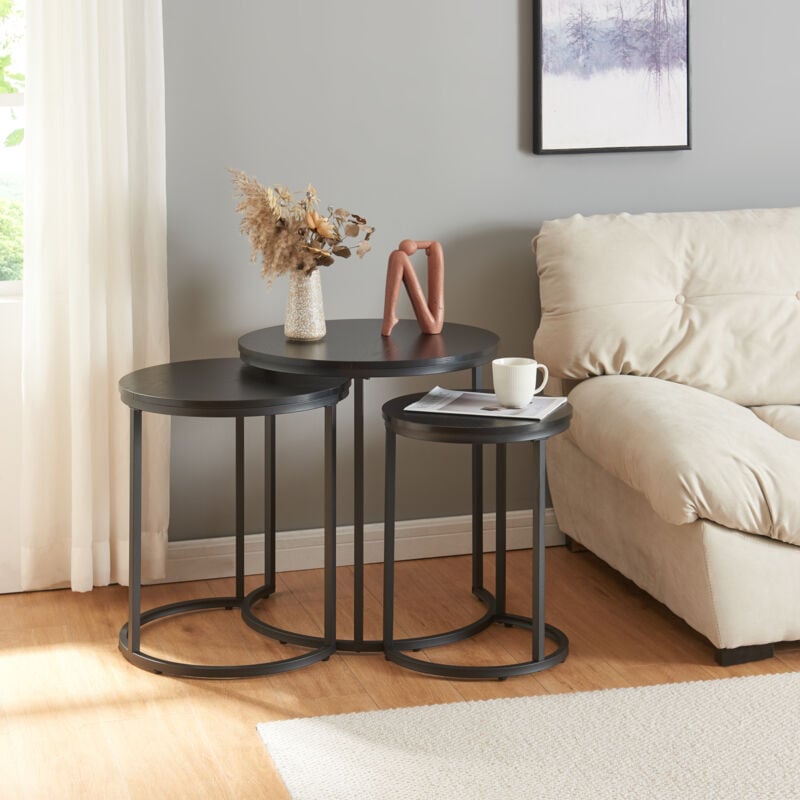 [en.casa] - Lot de 3 tables basses gigognes Ulricehamn noir