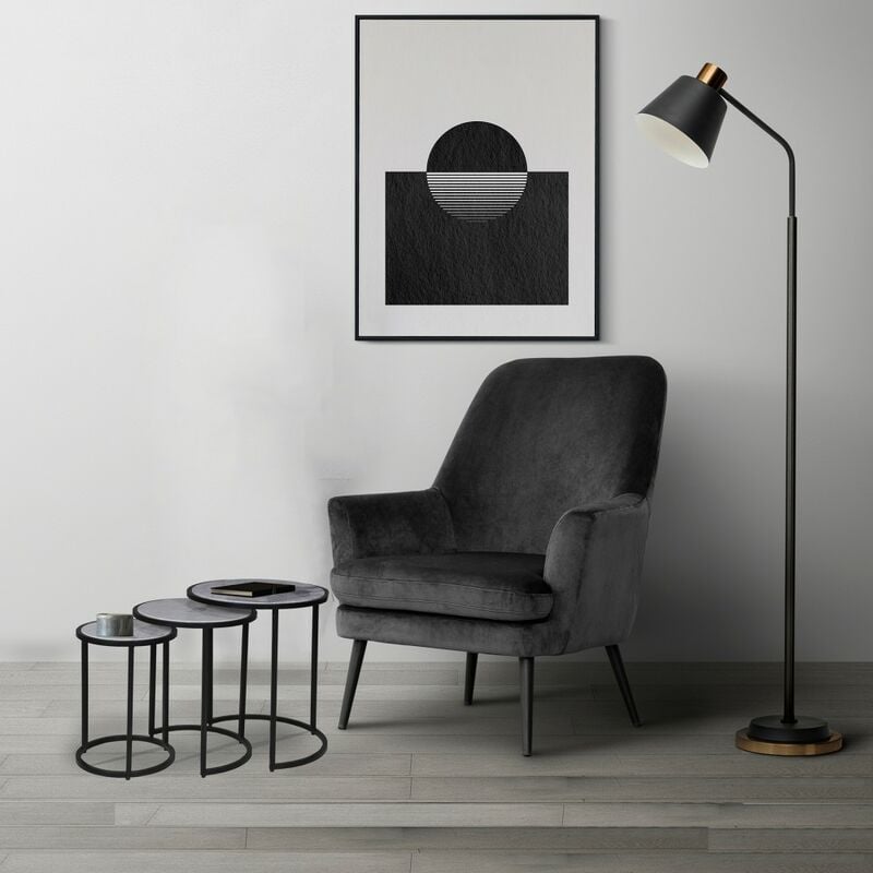 Lot de 3 tables basses Marbre paros / Piètement noir/