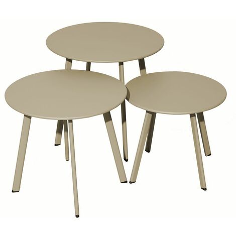 Lot de 3 tables basses rondes en acier – Diamètres 40/45/50 cm – Coloris sand – Châssis cataphorèse léger et facile d'entretien – Proloisirs