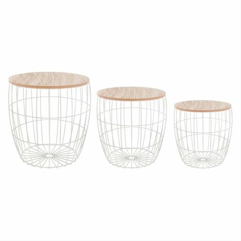 Lot de 3 Tables Bout de Canapé Rond Géométrique - Blanc - SILUMEN