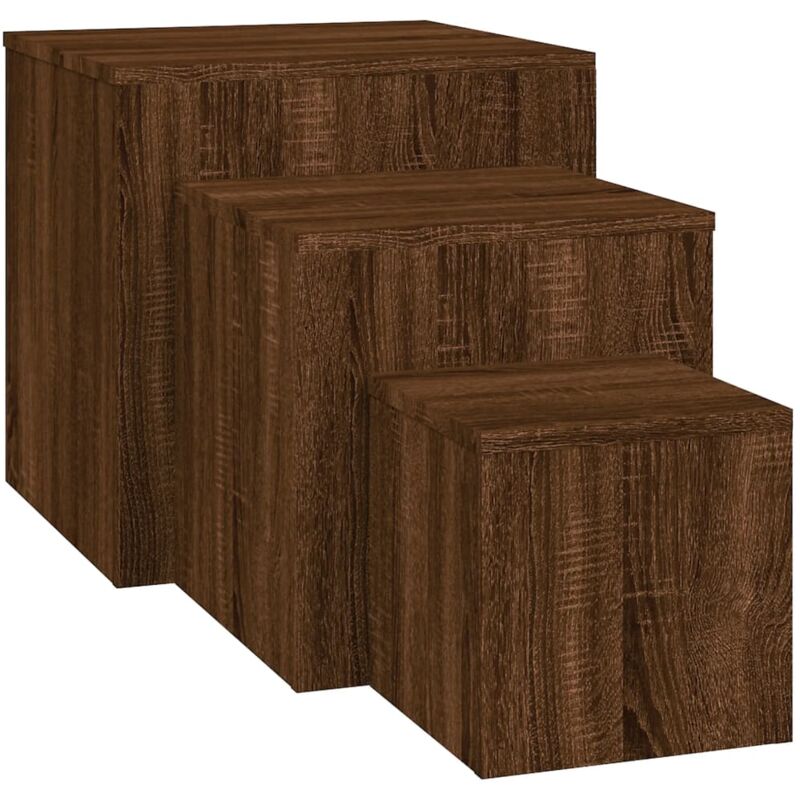 Lot de 3 tables d'appoint bout de canapé en bois d'ingénierie marron DEC032663