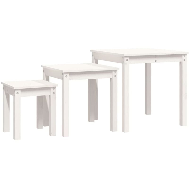 Lot de 3 tables d'appoint gigognes en bois de pin blanc DEC032697
