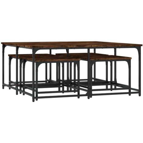 Lot de 3 tables d'appoint gigognes style industriel en bois d'ingénierie marron et fer DEC040577