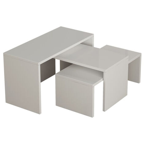 Lot de 3 Tables d'appoint gigognes, tables basses, tables multifonctions blanches différentes tailles