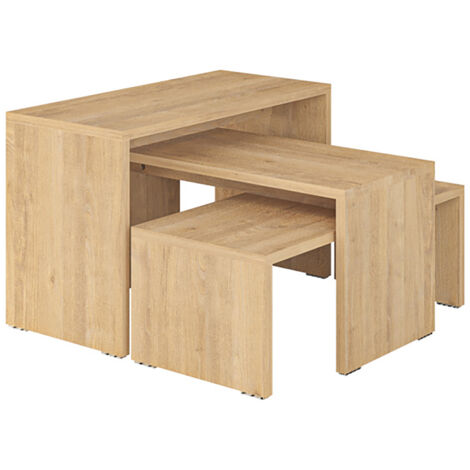 Lot de 3 Tables d'appoint gigognes, tables basses, tables multifonctions coloris Chêne différentes tailles