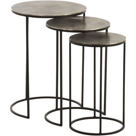 Lot de 3 tables d'appoint rondes en aluminium gris et noir