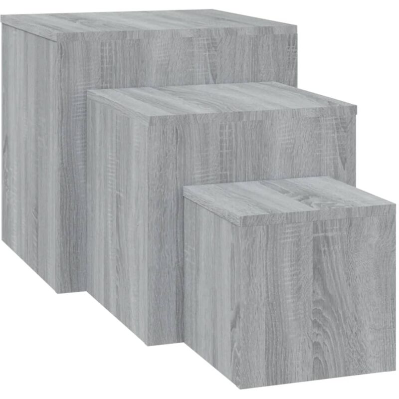 Lot de 3 tables d'appoint support de plante en bois d'ingénierie gris DEC032671