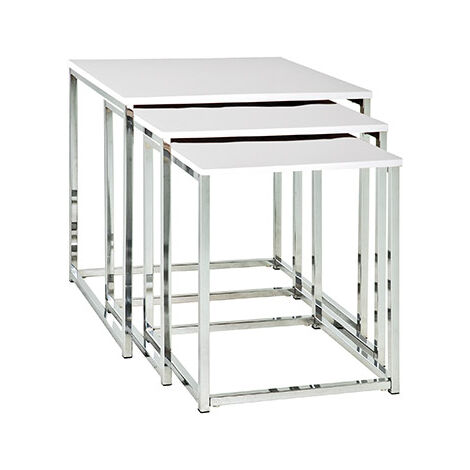 Lot de 3 tables gigognes 29, 34 et 39 cm blanc brillant et chromé
