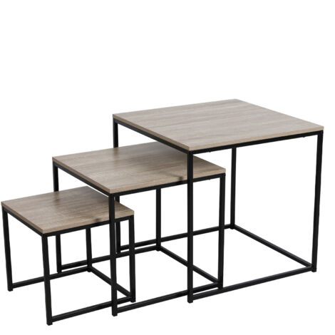 Lot de 3 tables gigognes 30,40 et 50 cm décor bois et noir - ENORA