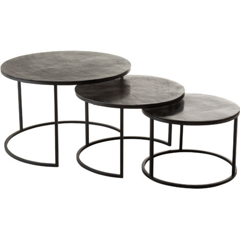 Lot de 3 tables gigognes 80, 60 et 50 cm en aluminium noir - AXELLE