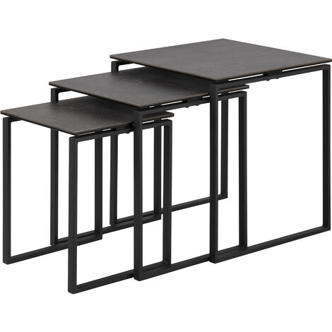 Lot de 3 tables gigognes en céramique et métal noir - ODELYA