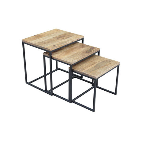 Lot de 3 tables gigognes industrielles en bois et métal