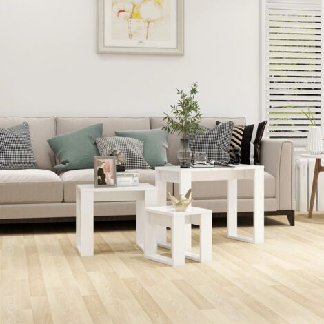 Lot de 3 Tables gigognes Tables basses  Tables d'appoint Blanc Bois d'ingénierie 43344