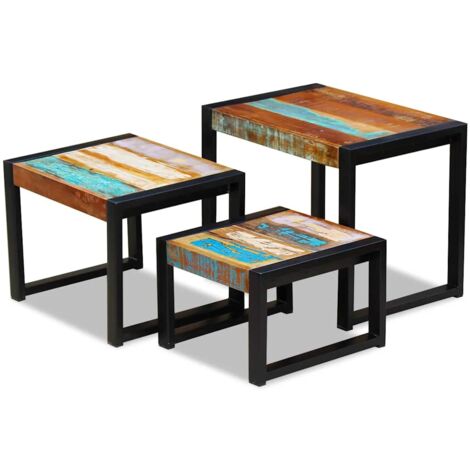Lot de 3 Tables gigognes Tables basses  Tables d'appoint Bois de récupération massif 79162