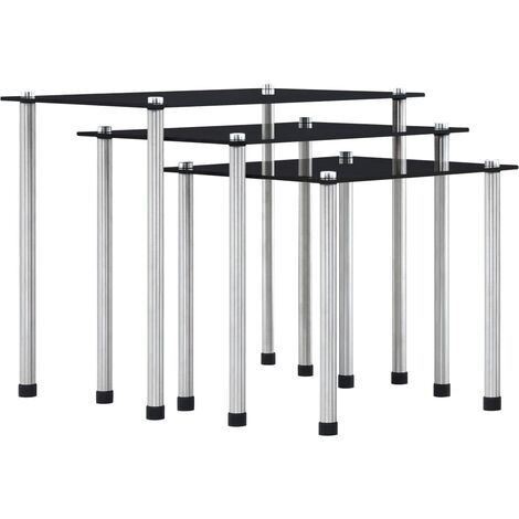 Lot de 3 Tables gigognes Tables basses  Tables d'appoint Noir Verre trempé 57717