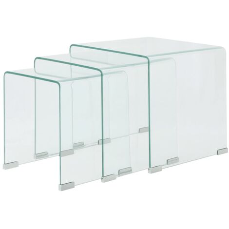 Lot de 3 Tables gigognes Tables basses | Tables d'appoint Verre trempé Transparent 13628 - Transparent