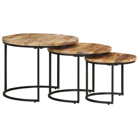 BONNEVIE Lot de 3 Tables gigognes,Tables Basses gigognes pour Salon Bois de manguier brut -88858