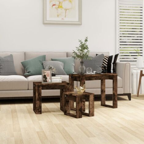 Lot de 3 Tables gigognes,Tables Basses gigognes pour Salon Chêne fumé Bois d'ingénierie -97873