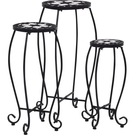 Lot de 3 Tables mosaïque Table de jardin  Table d'extérieur Noir et blanc Céramique 91690