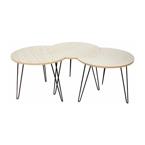 Lot de 3 tables rondes en bois et métal blanc naturel et noir