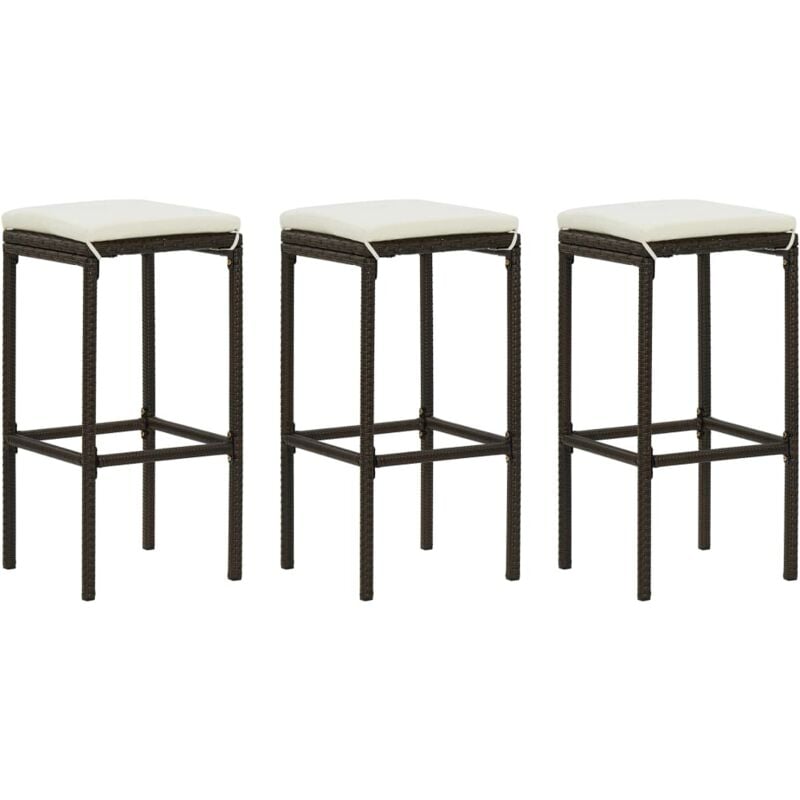 Décoshop26 - Lot de 3 tabourets de bar avec coussins crème et résine tressée marron DEC029578