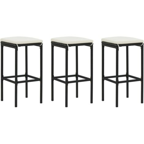 Lot de 3 Tabourets de bar avec coussins Style Contemporain  Chaises de bar Noir Résine tressée 15605