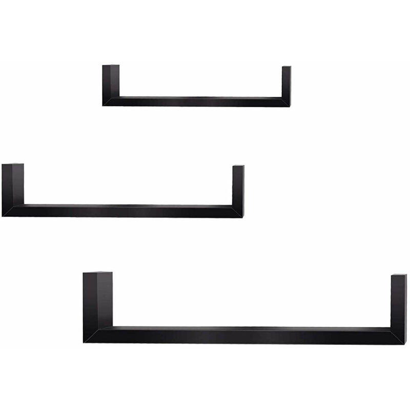 Helloshop26 - Lot de 3 étagères murale en forme de u étagère cd dvd design rétro noir