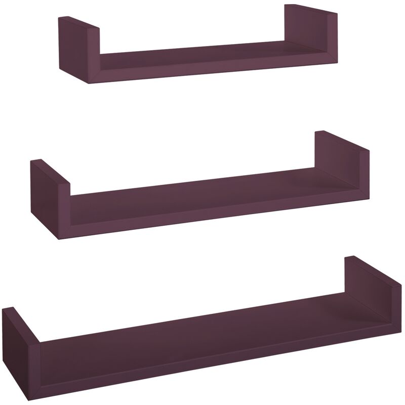 Étagères à mur modernes lot de 3 pc mod. calamita aubergine
