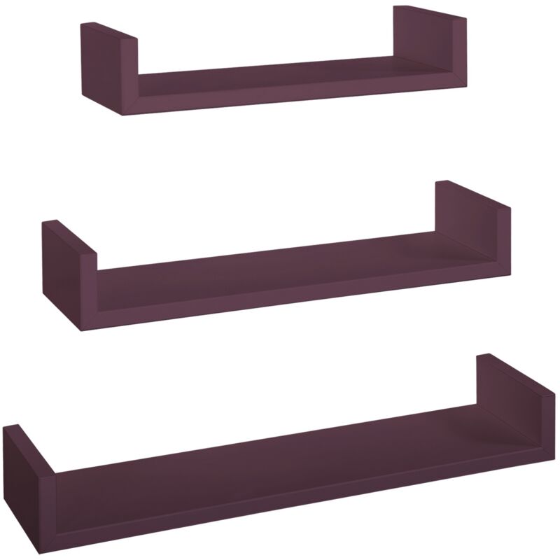 Lot de 3 étagères murales design moderne Calamita - Pourpre Lot de 3 étagères murales design moderne Calamita - Pourpre