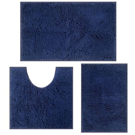 Lot de 3 tapis de bain antidérapants et lavables pour la salle de bain, combinaison de douche, baignoire, décoration WC (bleu foncé)
