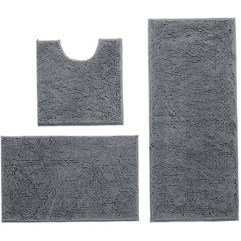 Lot de 3 Tapis de Bain Antidérapants - Microfibre Absorbante et Lavable - 40x60 + 50x50 + 50x80 cm