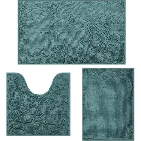 Lot de 3 Tapis de bain, Chenille antidérapante, Absorbant, Pour douche baignoire