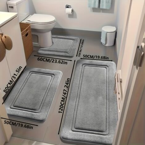 Lot de 3 tapis de bain ultra-absorbants  Tapis de bain antidérapants en polyester pour baignoire et douche, confortables et doux, revêtements de sol décoratifs par Aijing - Gris