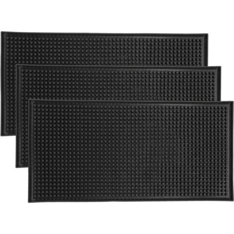 Lot de 3 tapis de service de bar en caoutchouc antidérapant, tapis de séchage pour verre, comptoir, café, whisky, cocktail, pour cuisine, bar, restaurant, noir (30 x 15 cm)