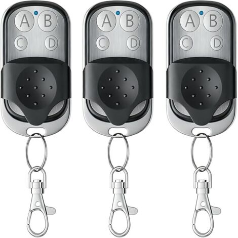 Lot de 3 télécommandes universelles pour porte de garage - 433 MHz - Télécommande avec 4 boutons pour ouvre-porte de garage, portails roulants, portes, interrupteur
