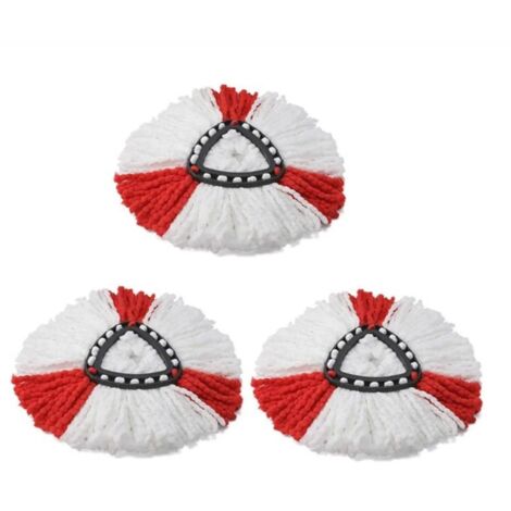 Lot de 3 têtes de balai triangulaires rouge et blanc 130g compatibles O-Cedar et Vileda pour nettoyage