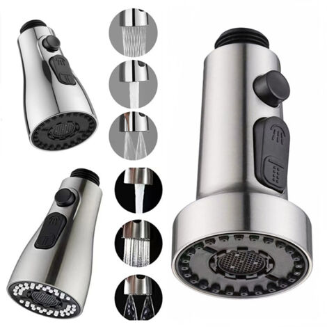 Lot de 3 têtes de robinet de cuisine de rechange, 3 modes, douchette amovible, mitigeur de cuisine universel G1/2, robinet de cuisine pivotant à 360°, remplacement