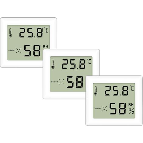 Lot de 3 thermo-hygromètres, thermomètre et hygromètre ultra fin, hygromètre numérique, thermomètre intérieur pour intérieur pour montage vertical ou mural