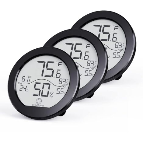 Lot de 3 thermomètres numériques d'intérieur et hygromètre LCD avec enregistrements maximum et minimum (noir)