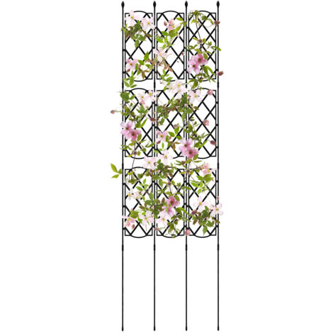 Lot de 3 Treillis de Jardin en Métal Antirouille 48 x 164 cm, Supports pour Plantes d'Extérieur pour Plante Grimpante, Clôture Décorative, Noir