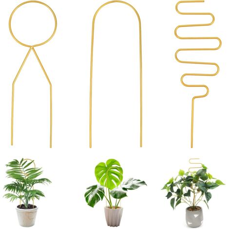 Lot de 3 treillis pour pots d'intérieur, 34 cm (13,5 po), treillis doré en acier inoxydable pour petites plantes en pot