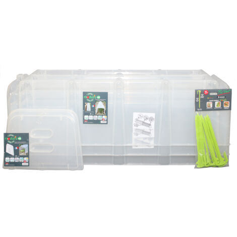 Lot de 3 tunnels de forçage 105x39x30cm – 2 embouts inclus – 10 piquets de fixation – Protection contre gelées et nuisibles – Modulo