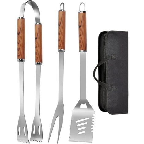 Lot de 3 ustensiles de barbecue en acier inoxydable avec sac de transport, couverts de barbecue complets pour barbecue en plein air, camping, accessoires de barbecue, accessoires de barbecue